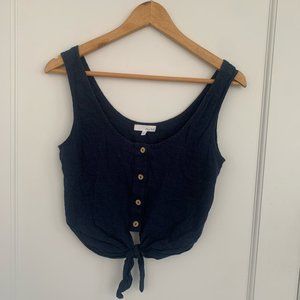Honey Belle Navy Blue Crop Tie Top Small
